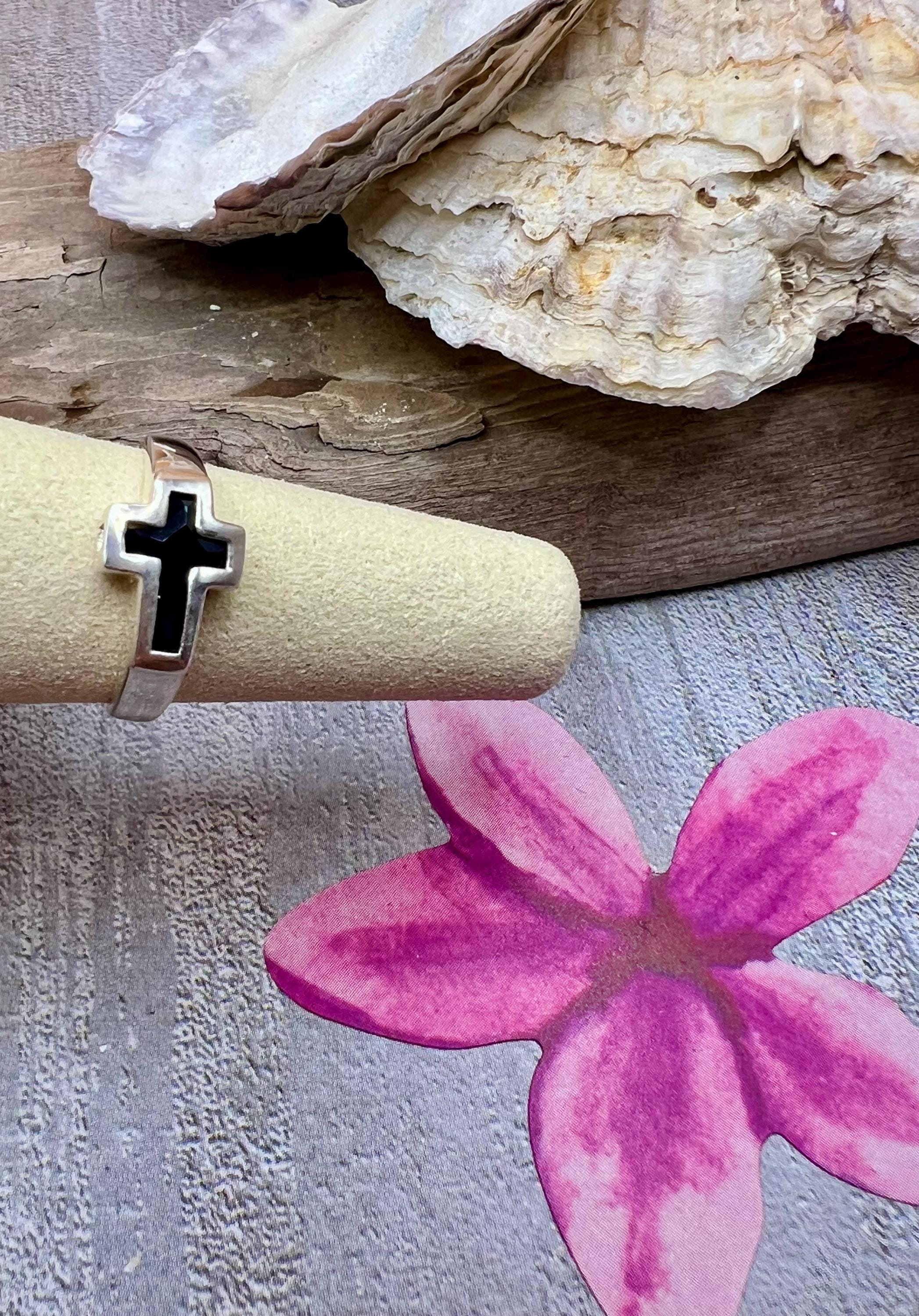Silver Crystal Cross Ring