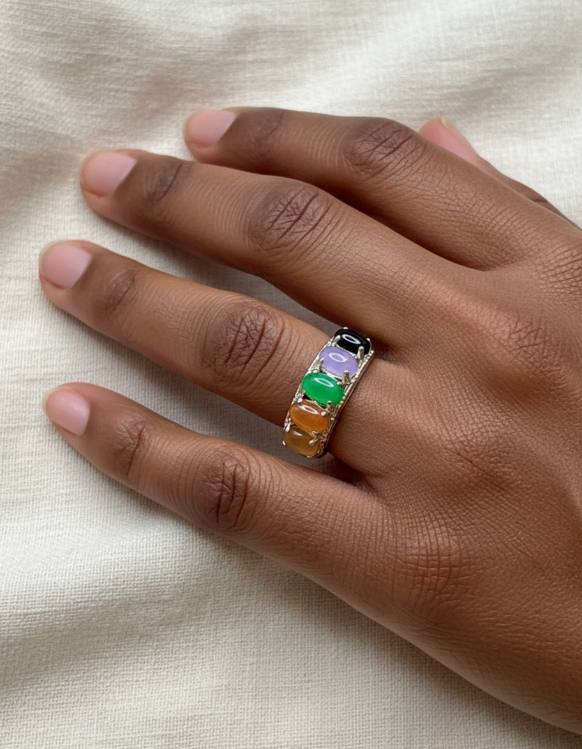 Multicolored Jade and Onyx Ring
