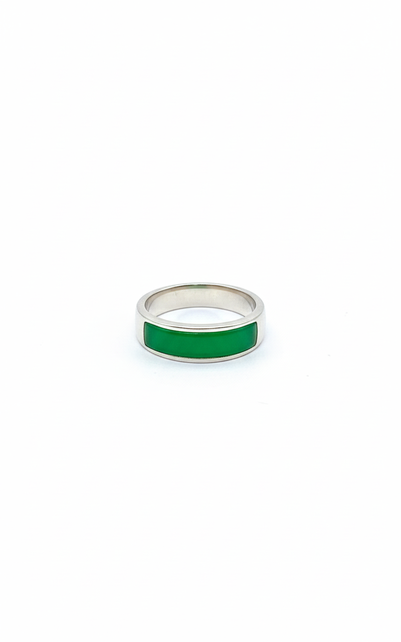 Solid Green Jade Silver Ring
