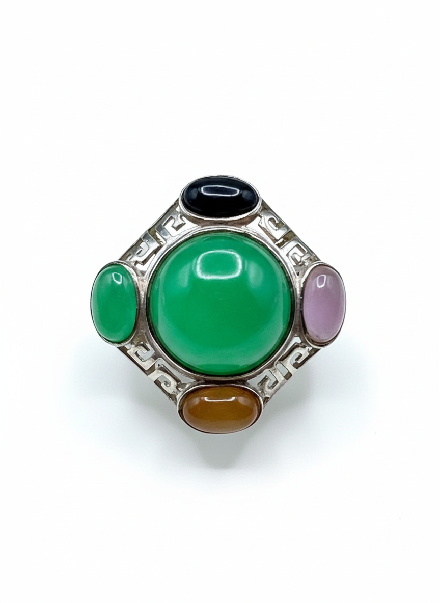 Multicolored Jade and Onyx Cocktail Ring