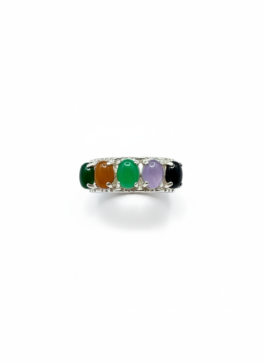 Multicolored Jade and Onyx Ring
