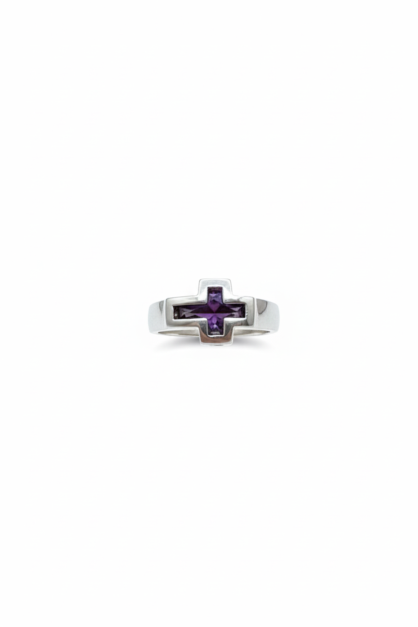 Silver Crystal Cross Ring