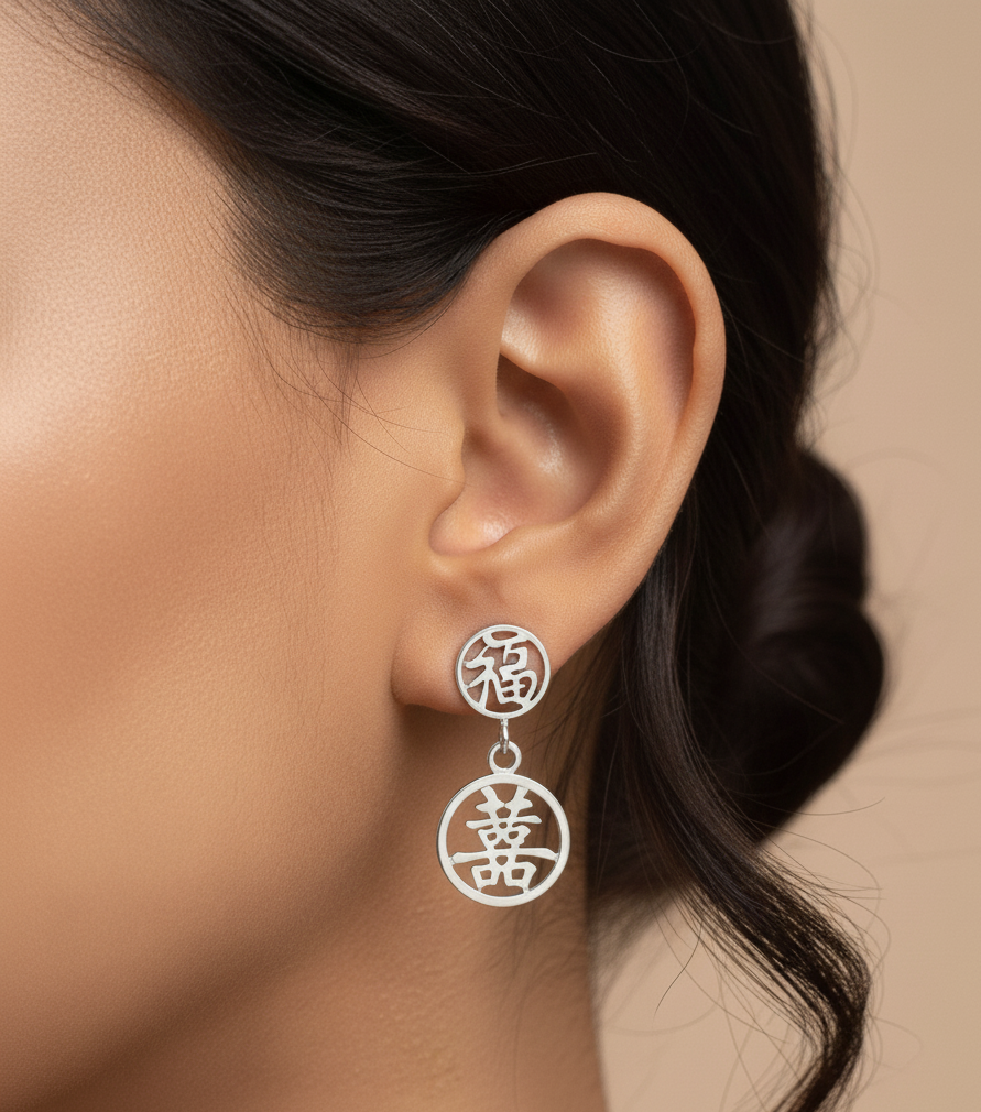 Kanji Double Happy Earrings - Sterling silver