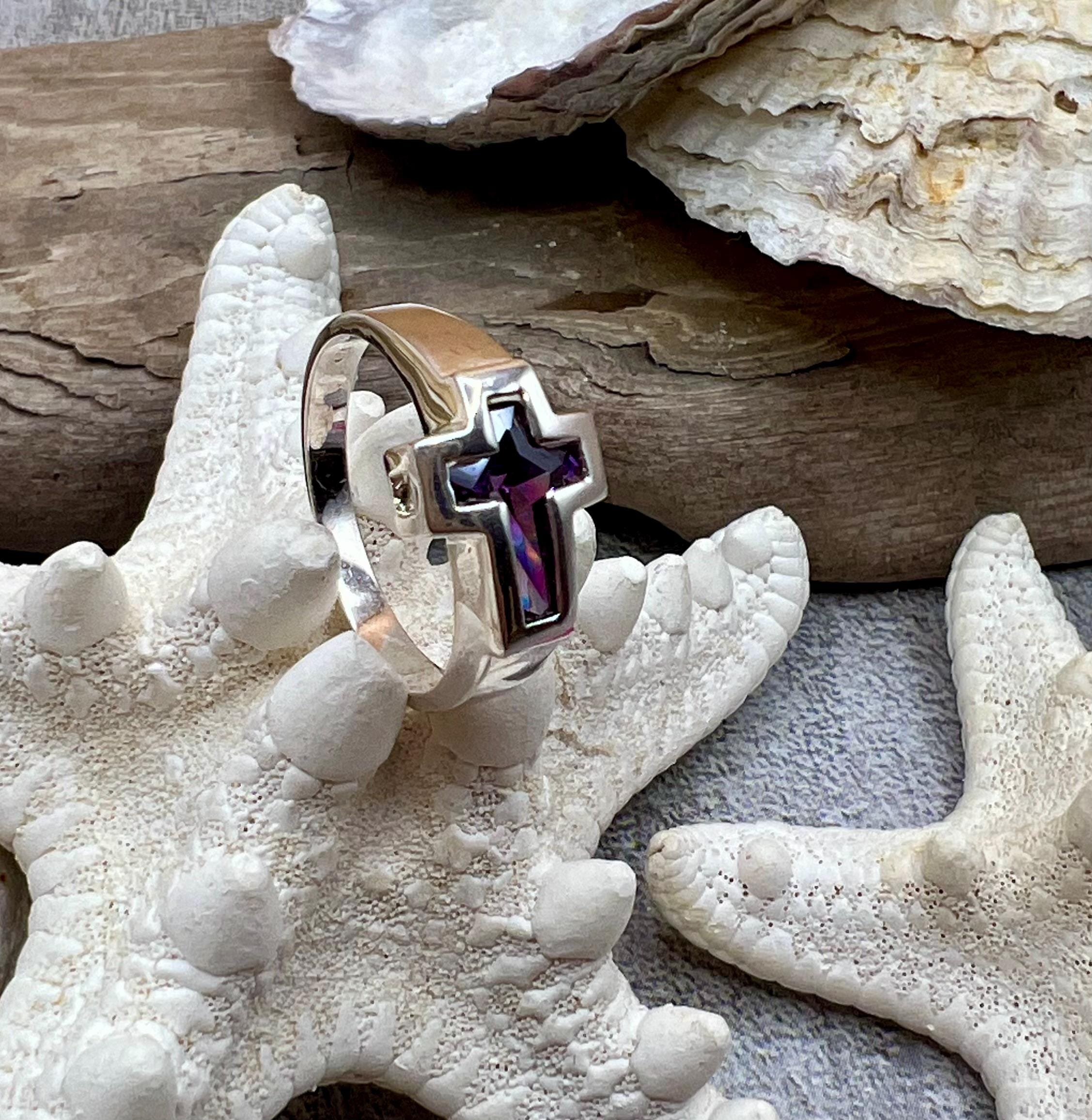 Silver Crystal Cross Ring