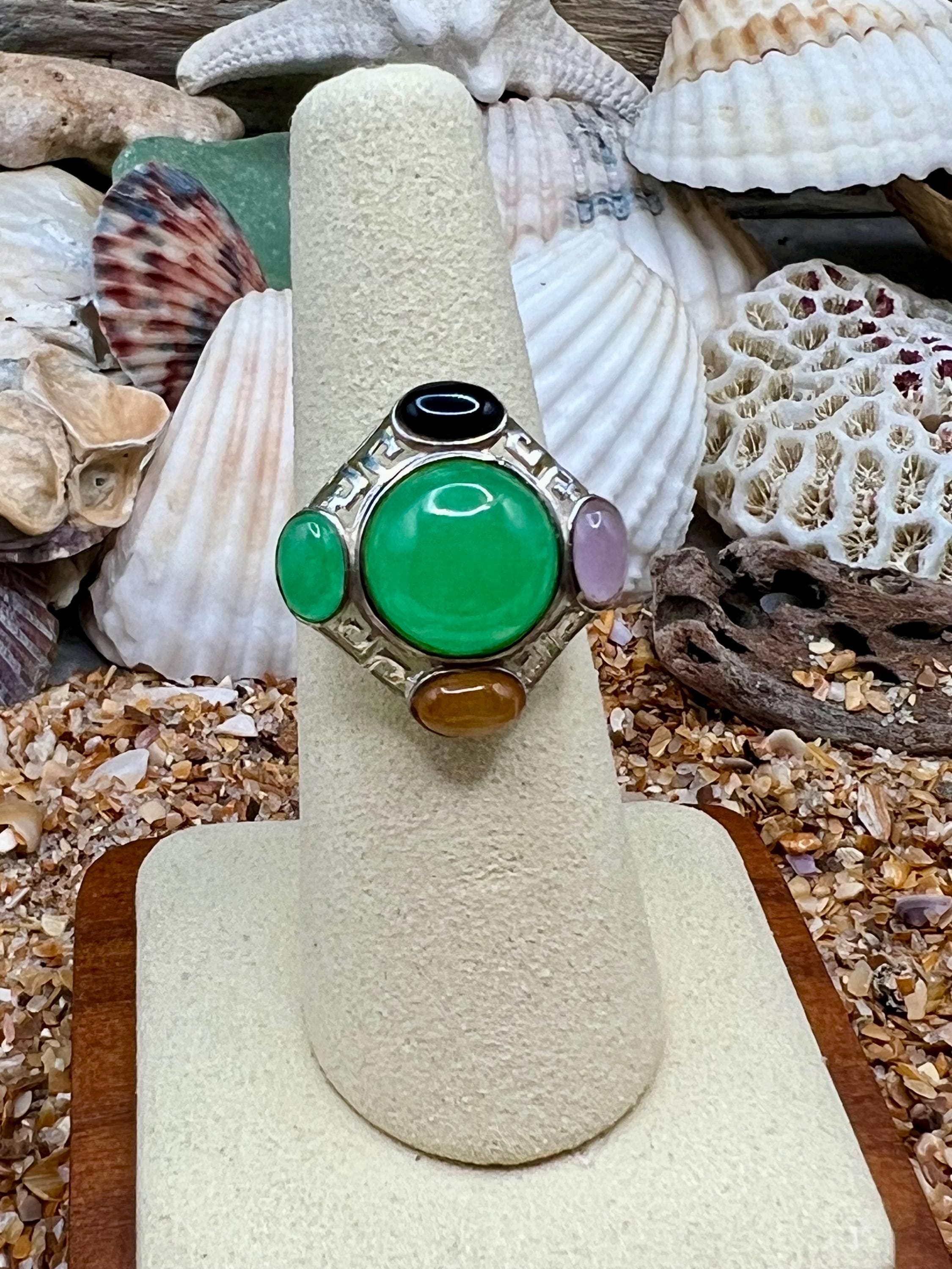 Natural Elegant JADE STONE RINGS - Burmese Jade, Black Onyx, Solid Sterling Silver .925F Top Grade-All New Stock (Copy)