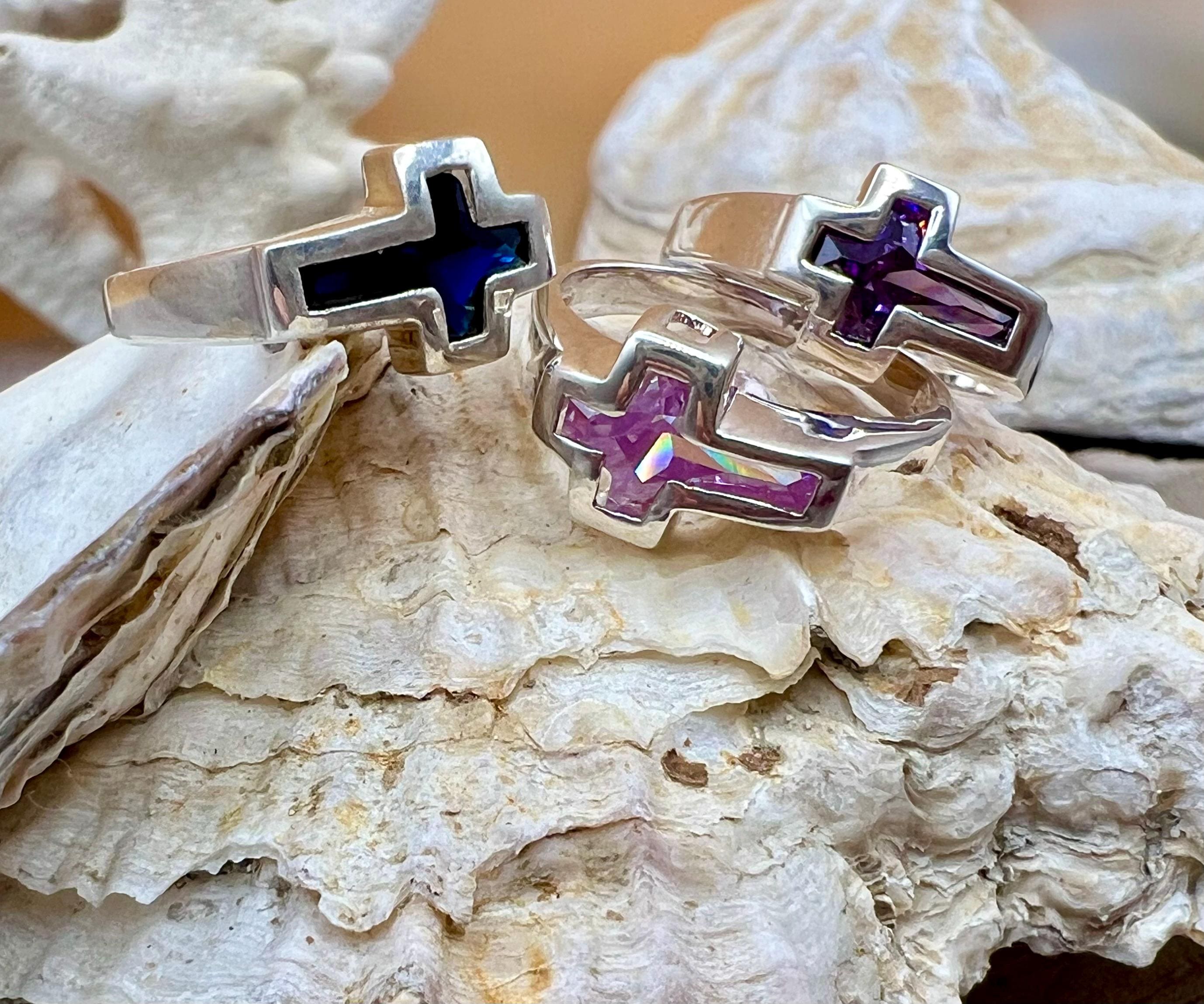 Silver Crystal Cross Ring