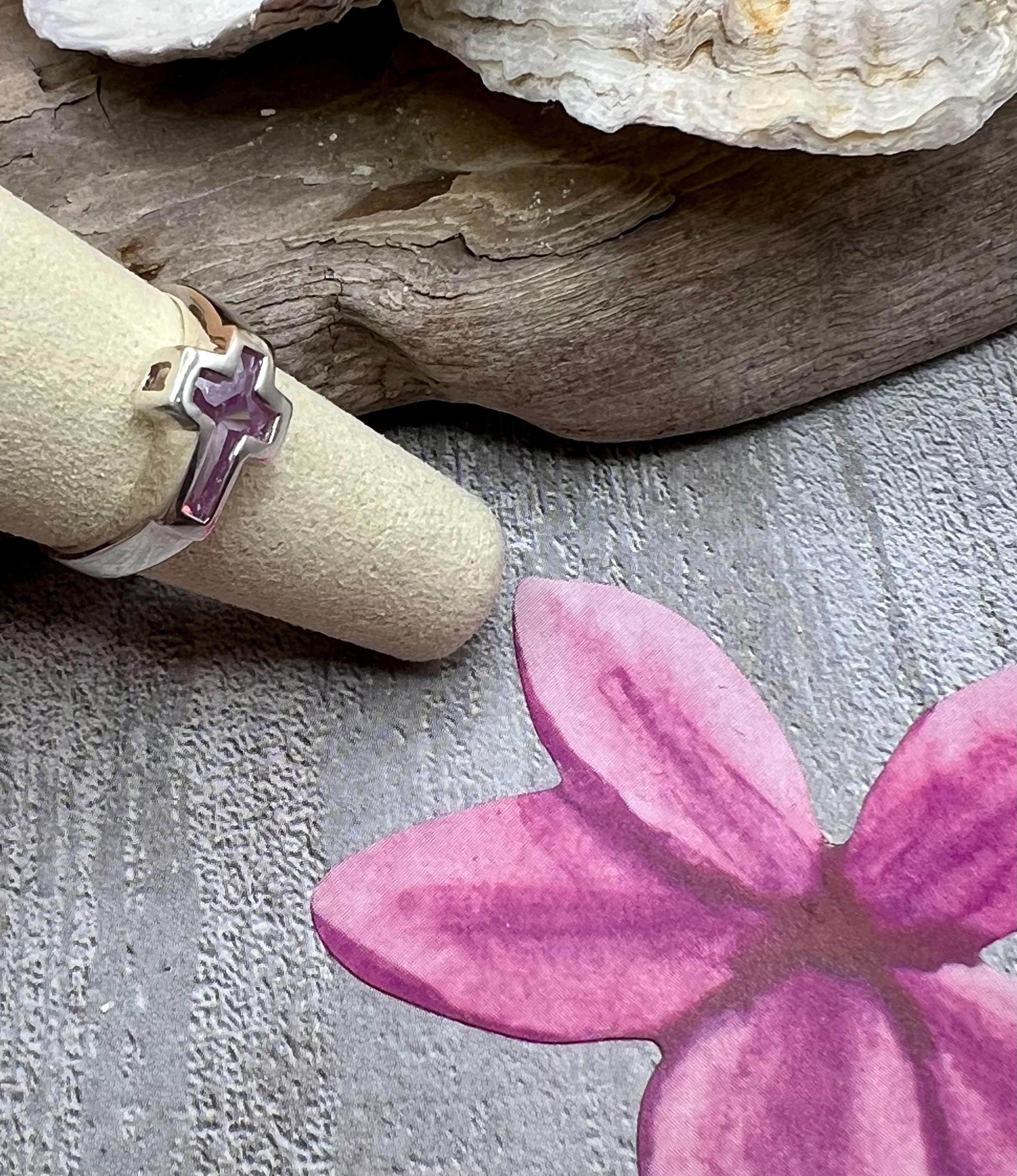 Silver Crystal Cross Ring