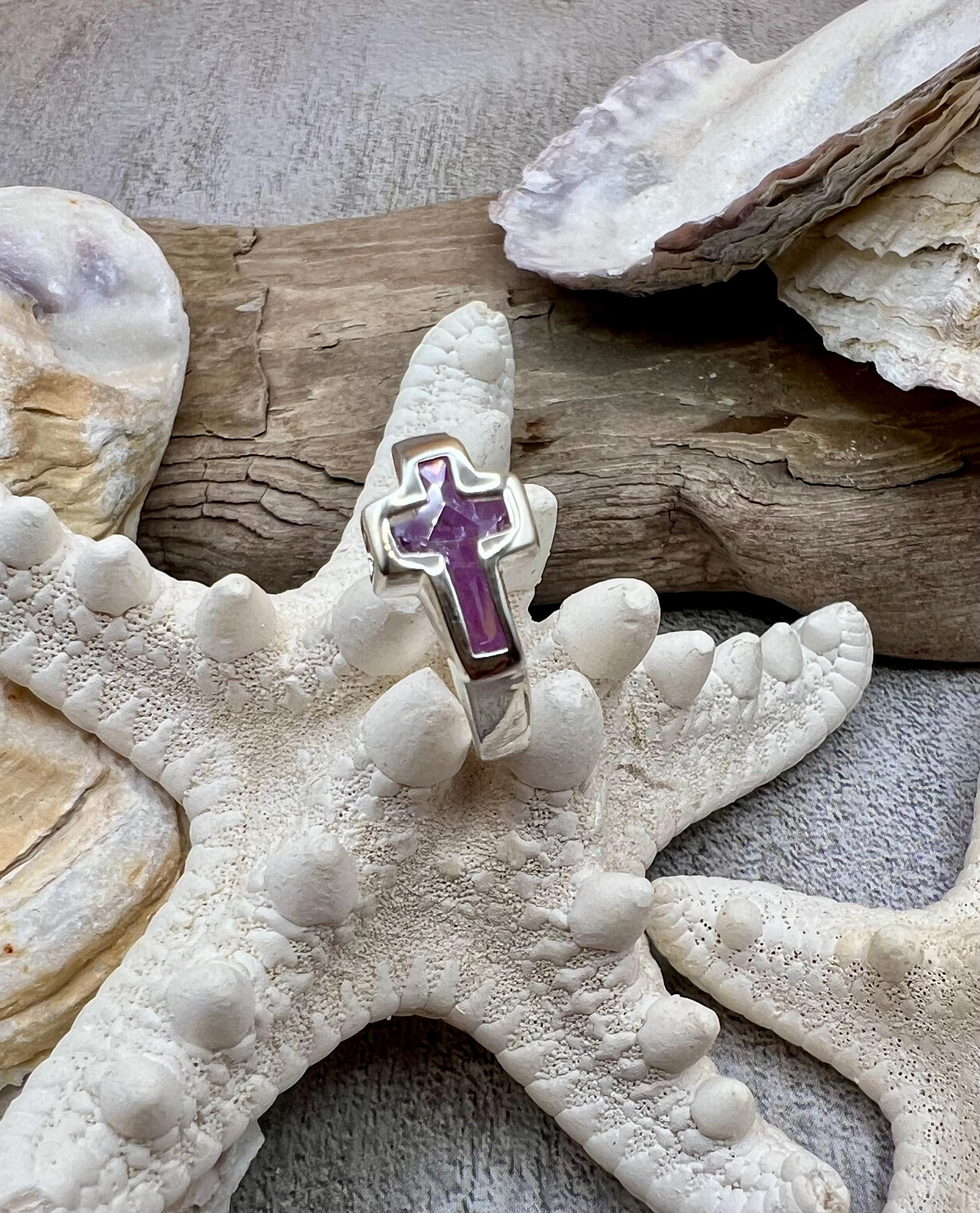 Silver Crystal Cross Ring