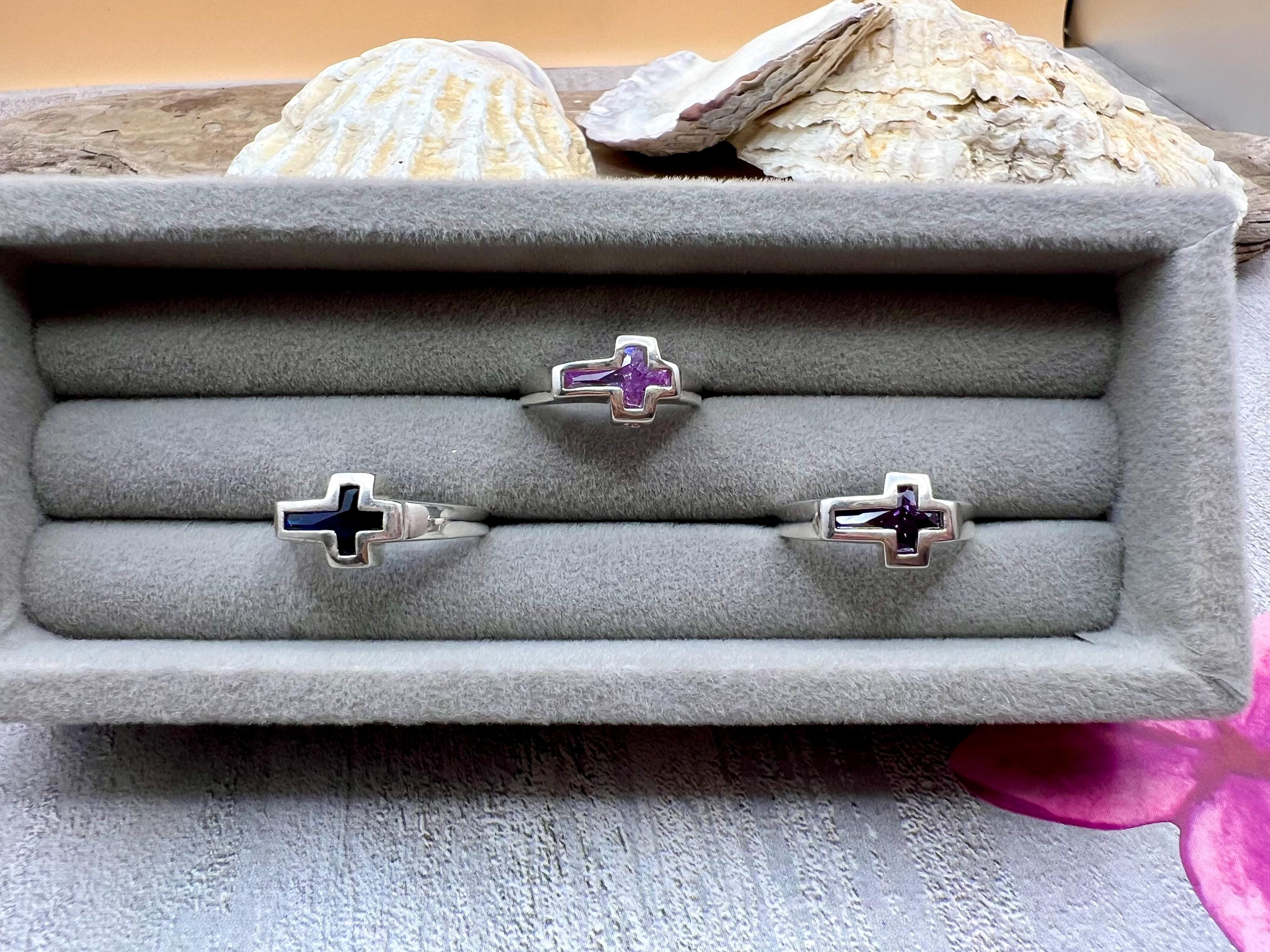 Silver Crystal Cross Ring