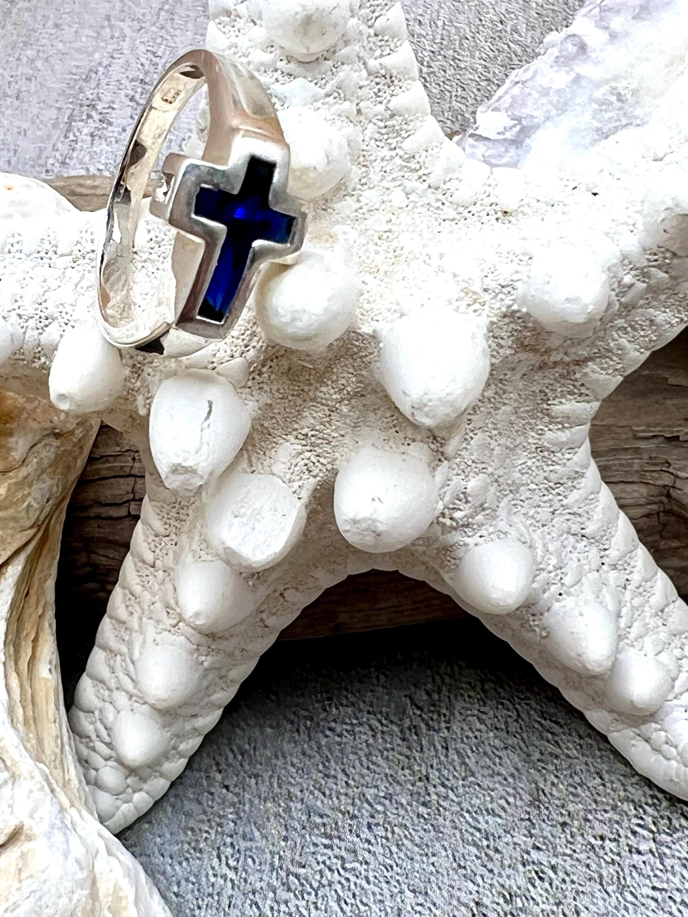 Silver Crystal Cross Ring