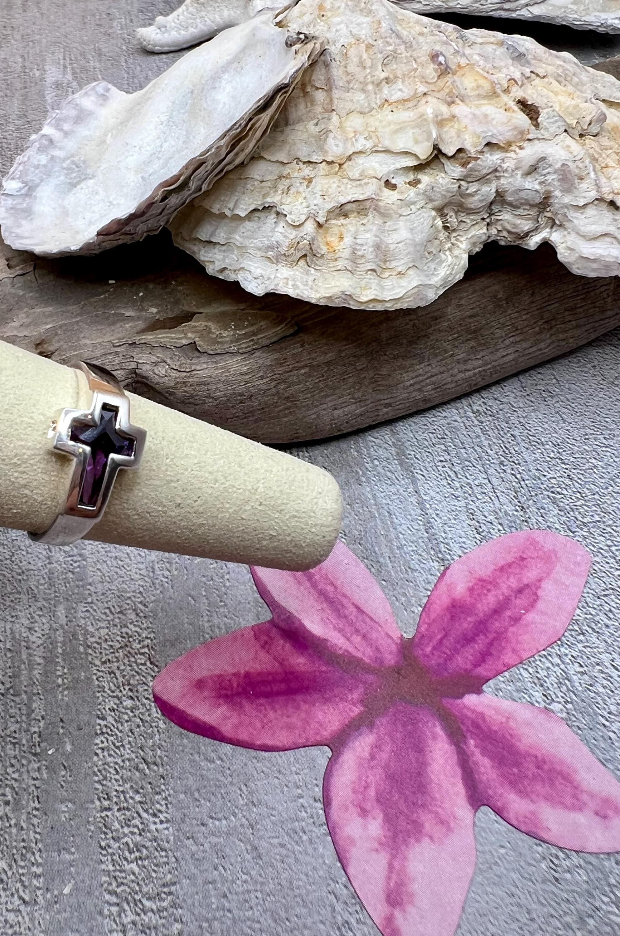 Silver Crystal Cross Ring